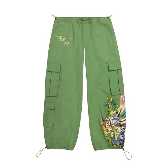 Ed Hardy Women's Cotton Peacock Poplin Wide Lego Khaki Cargo Pant Women’s XL - Picture 3 of 11